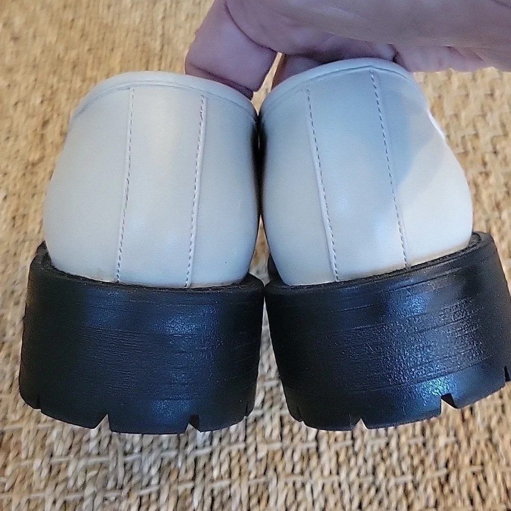 CROWN & IVY white leather like loafer.  Gold accents.  Chunky heel.  Size 6.